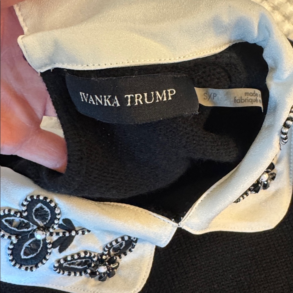 Ivanka Trump Black Top with White Embroidered Collar - Picture 2 of 11